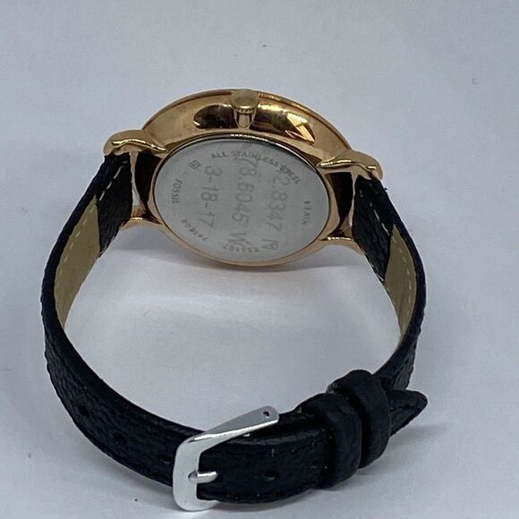 Fossil ES3707 Women's Black Leather Rose Analog Dial Quartz Wrist Watch KS520 - Picture 10 of 12